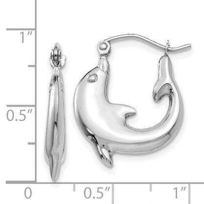 14k White Gold Polished Dolphin Hoop Earrings Gift for Women