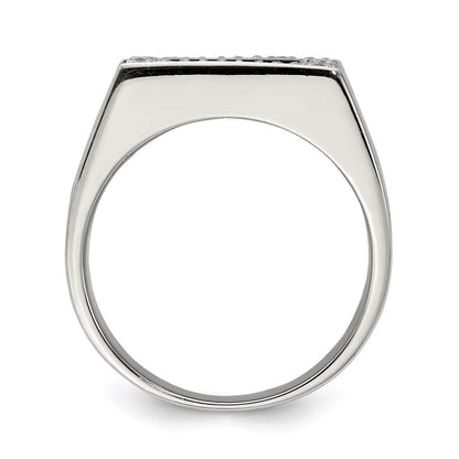 Sterling Silver Rhodium-plated Men's Cubic Zirconia & Onyx Ring Size 11
