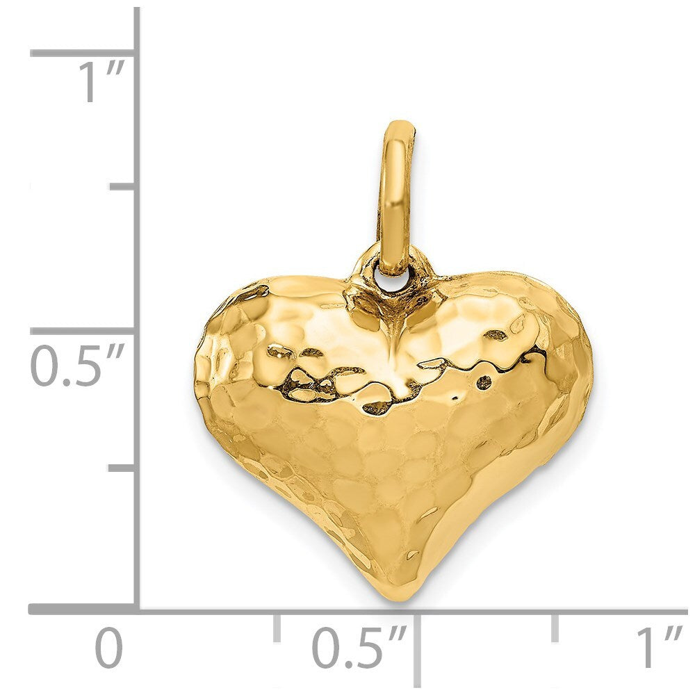 14k Yellow Gold Polished and Hammered 3-D Heart Pendant for Women