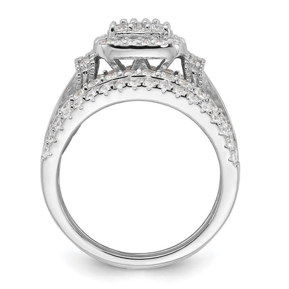 Sterling Silver Rhodium-plated CZ Engagement Ring w/2 Band Rings 3 Ring Set