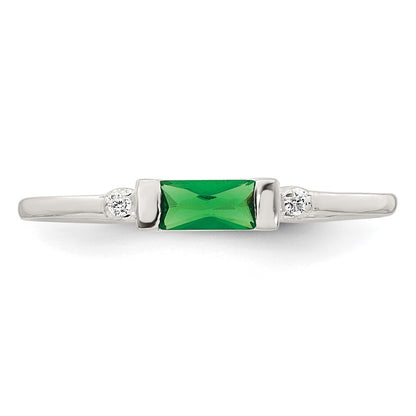 Sterling Silver Polished Green and White Rectangular CZ Ring Size 7