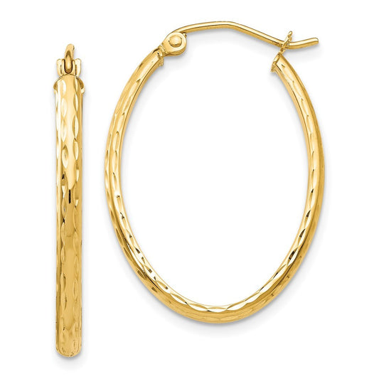 14k Yellow Gold Lightweight Diamond-cut Oval Hoop Earrings