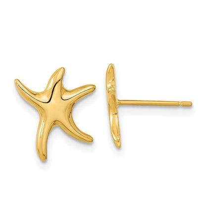 14k Yellow Gold Polished Starfish Stud Earrings Gift for Women