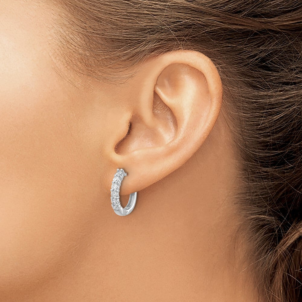 14k White Gold Diamond Hinged Hoop Earrings