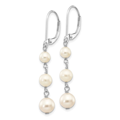 14k White Gold 4-6mm White Semi-Round Freshwater Cultured Pearl Dangle Earrings