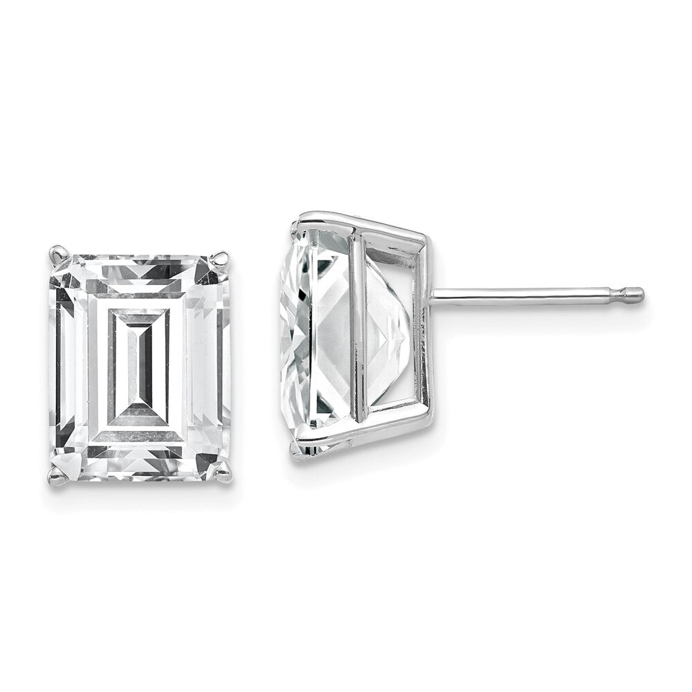 14k White Gold 10x8mm Emerald Cut Cubic Zirconia Stud Earrings Gift for Women