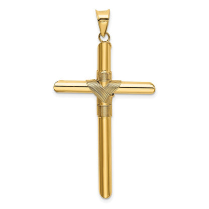 14k Yellow Gold Polished Center Wrap Tube Cross Pendant
