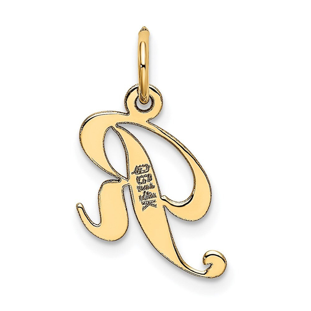 14k Yellow Gold Small Fancy Script Letter R Initial Charm Pendant for Women