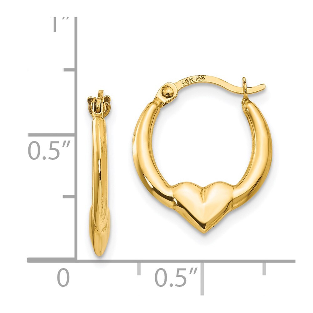 14k Yellow Gold Heart Hoop Earrings Gift for Women