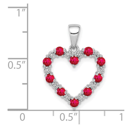 14k White Gold Diamond and .35 Ruby Heart Pendant for Women