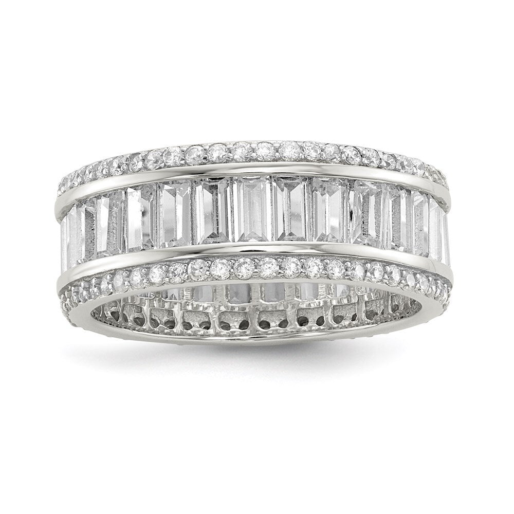Sterling Silver Baguette & Round Cubic Zirconia Eternity Ring SZ 8