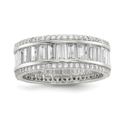 Sterling Silver Baguette & Round Cubic Zirconia Eternity Ring SZ 8