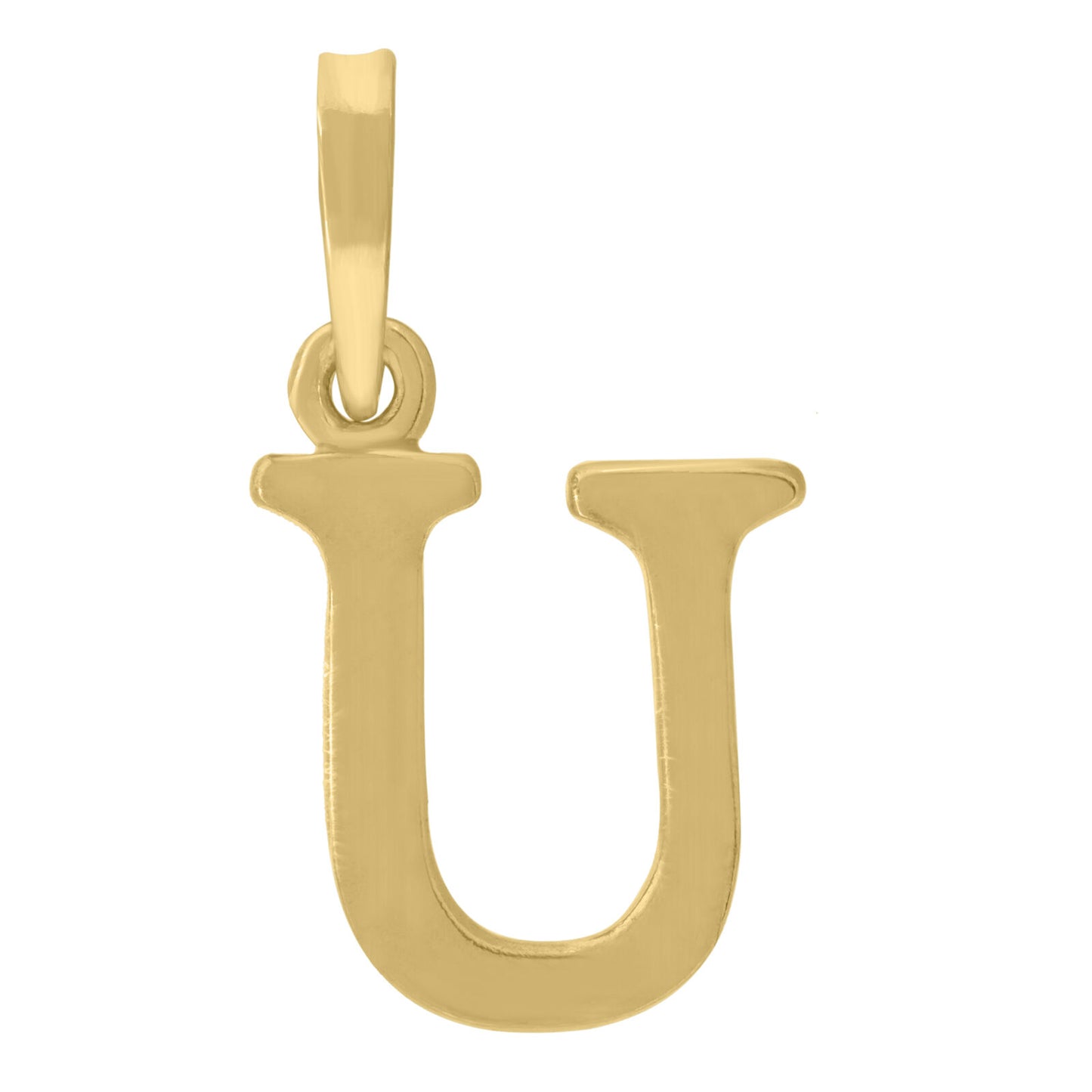 925 Sterling Silver Yellow-Tone Plain Initial Alphabet U Charm Pendant