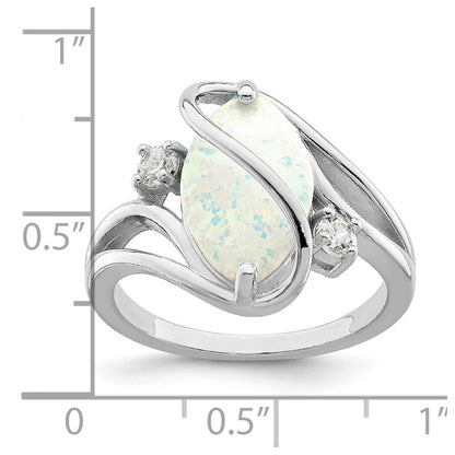 Sterling Silver Rhodium-plated White Created Opal & CZ Twist Ring Size 8