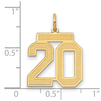 14k Yellow Gold Medium Satin Number 20 Charm Pendant for Women
