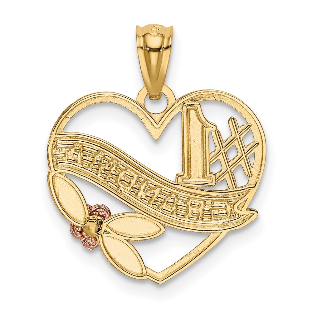 14k Two-tone Gold White Rhodium #1 GRANDMA Heart Pendant for Women