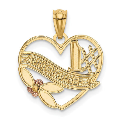 14k Two-tone Gold White Rhodium #1 GRANDMA Heart Pendant for Women