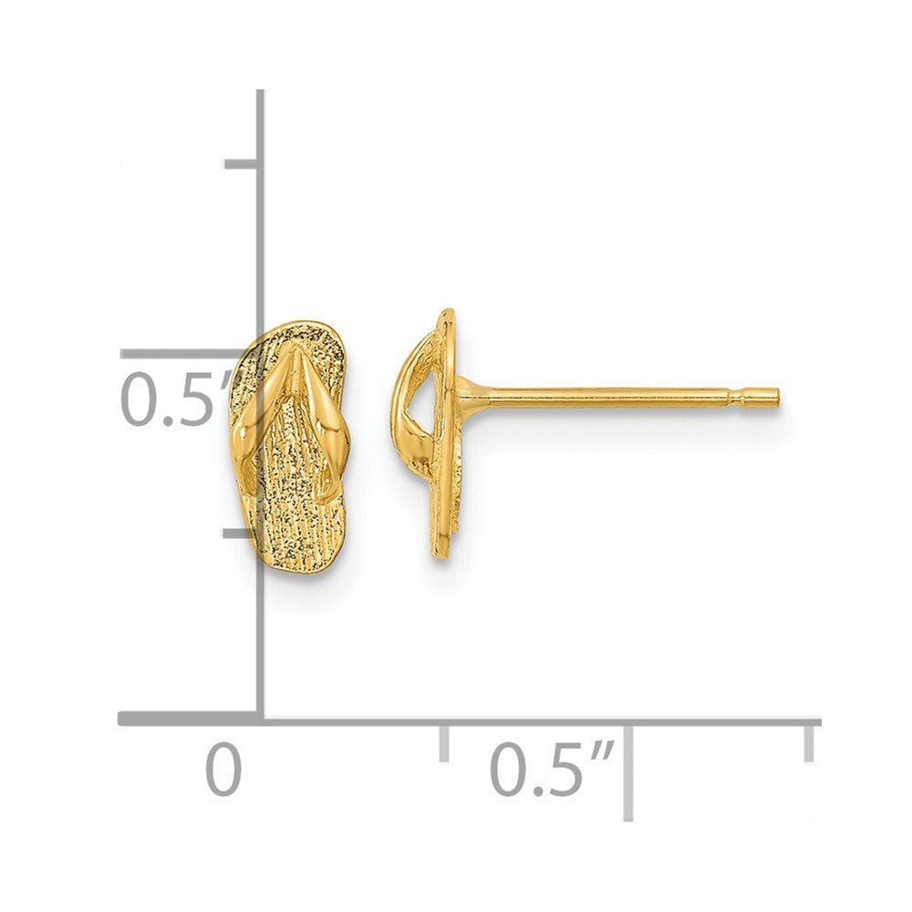 14k Yellow Gold Polished Flip Flop Stud Earrings Gift for Women