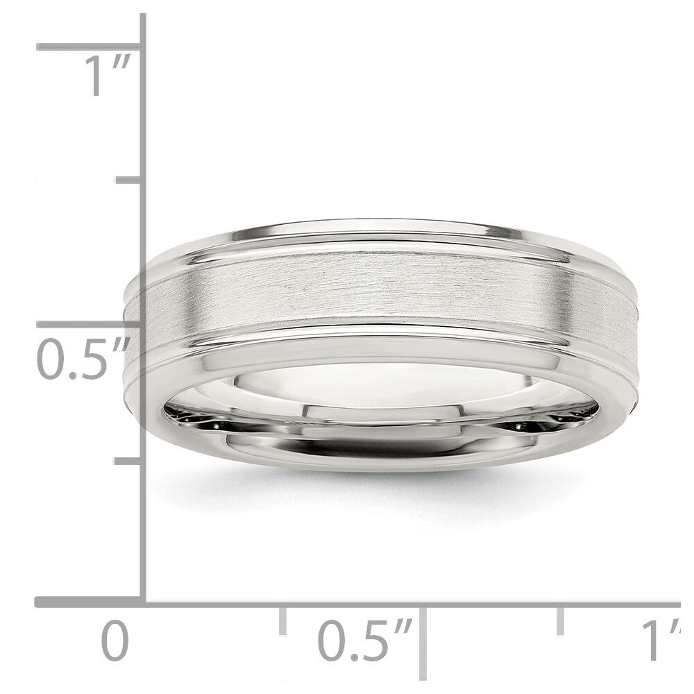 Sterling Silver 6mm Brushed Flat Grooved Fancy Band Size 7