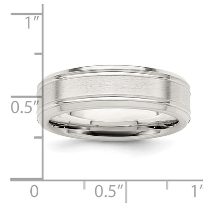 Sterling Silver 6mm Brushed Flat Grooved Fancy Band Size 7