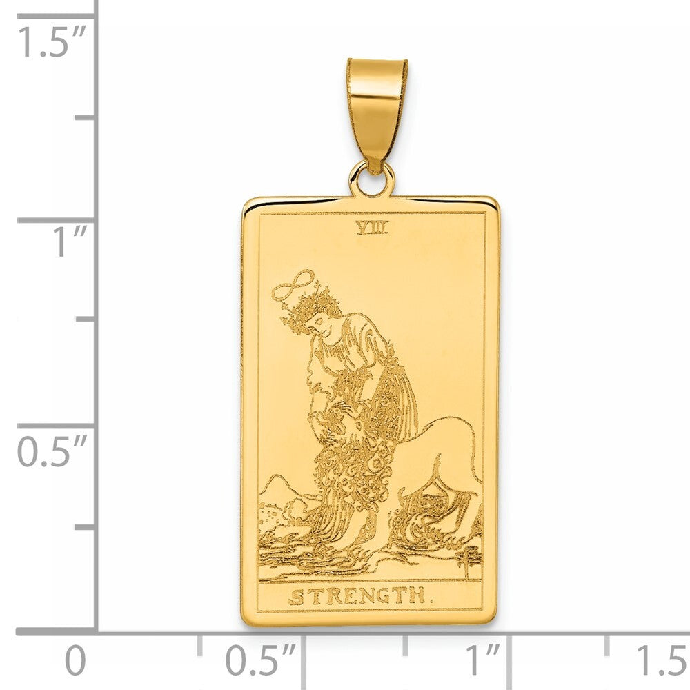 14k Yellow Gold Strength Tarot Card Pendant for Women