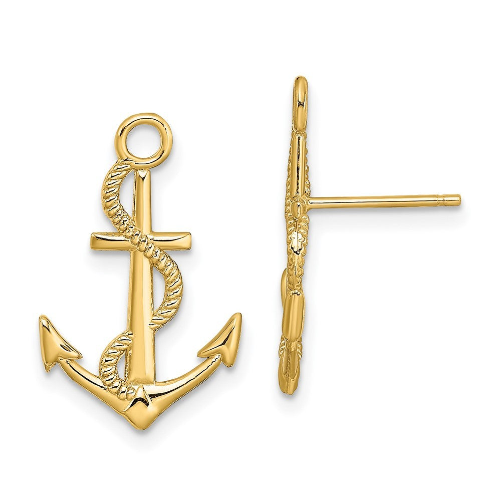 14k Yellow Gold Polished / Textured Anchor W/ Rope Earrings