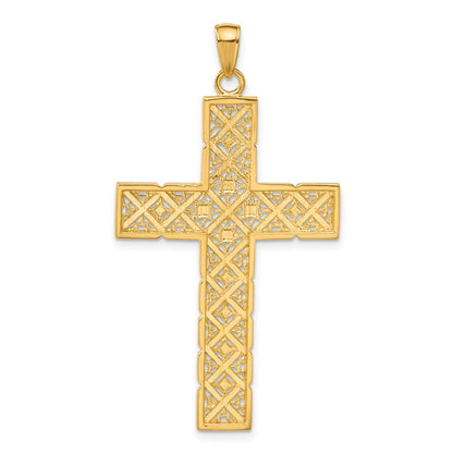 14k Yellow Gold w Rhodium Latin Cross Pendant
