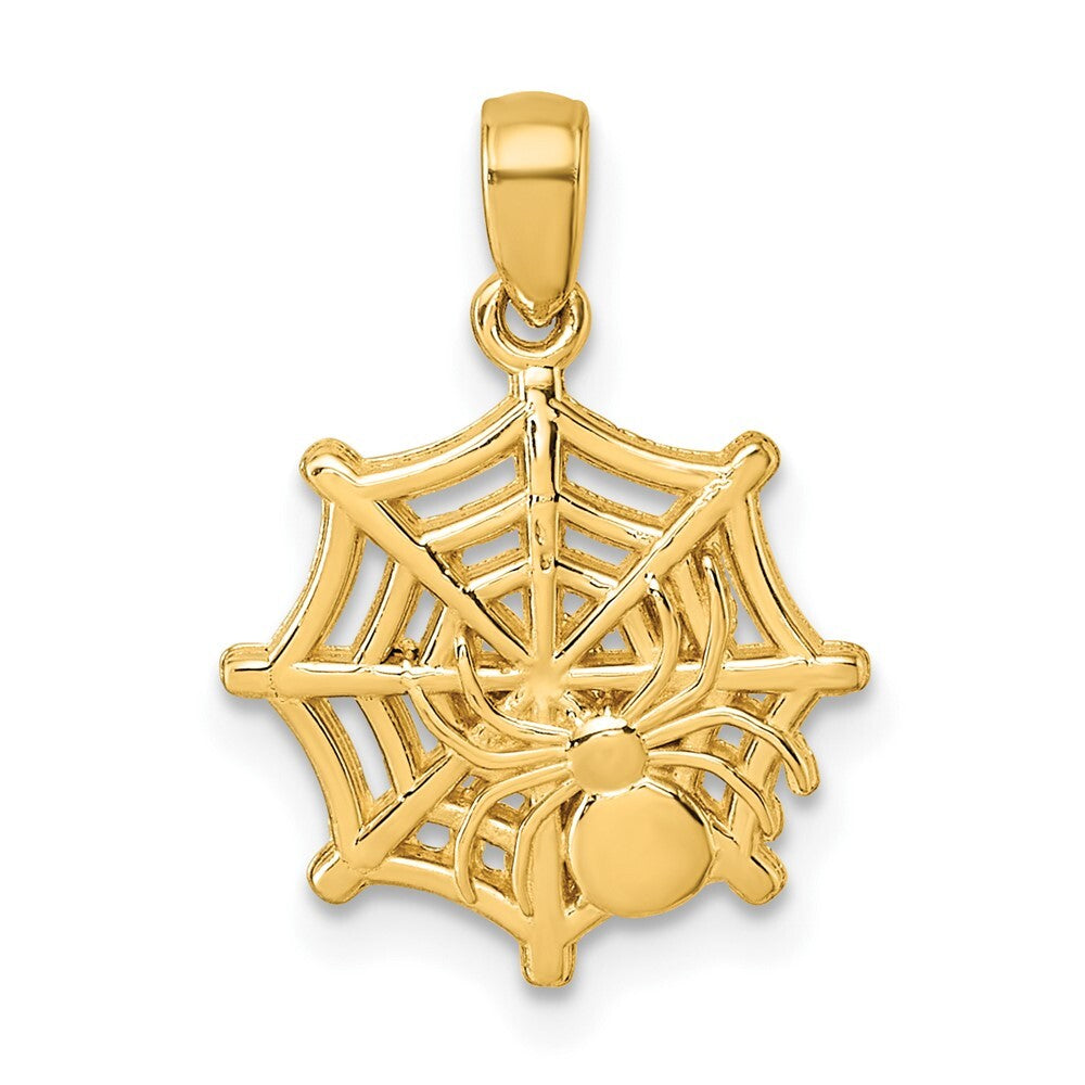 14k Yellow Gold Polished Spider Web Pendant for Women