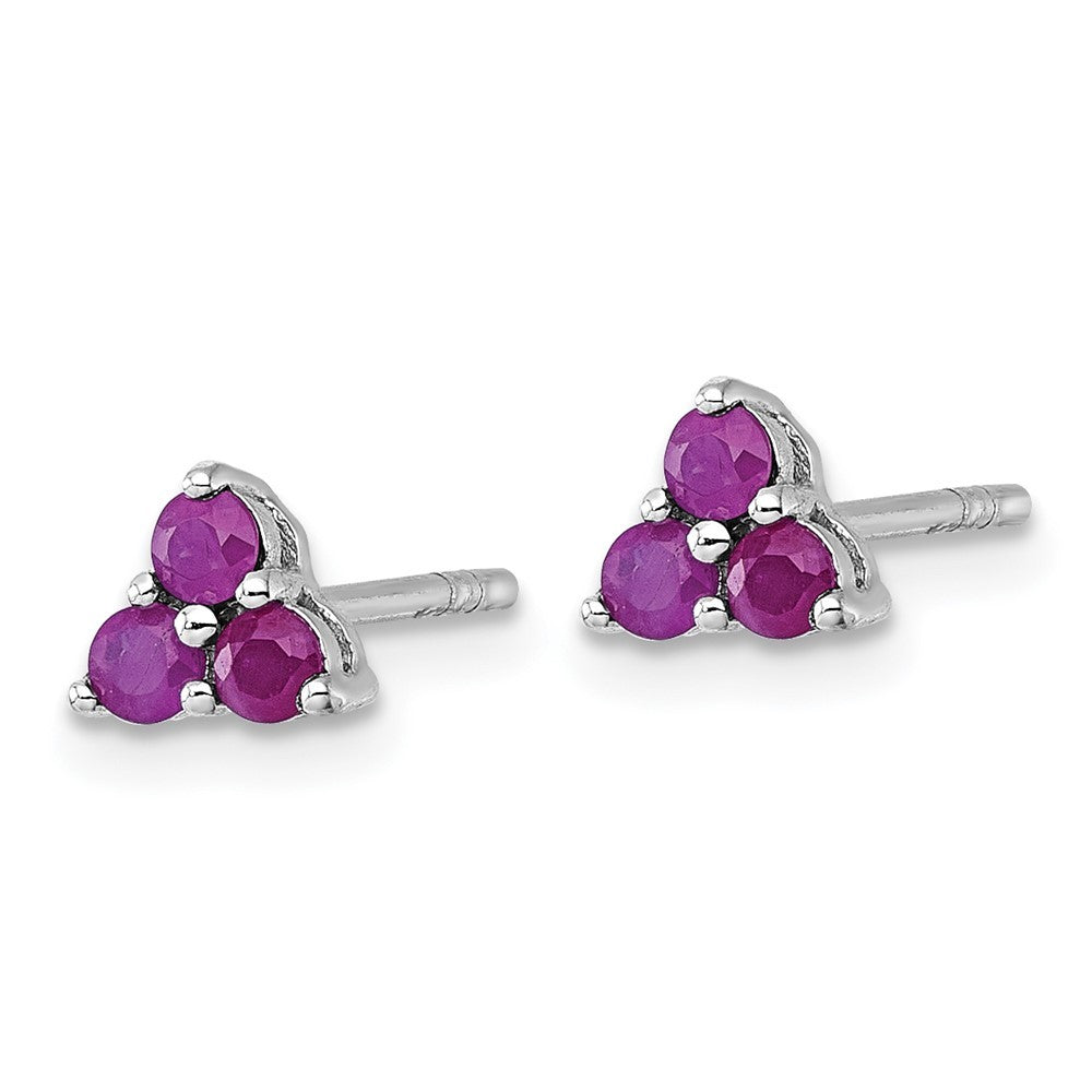 Sterling Silver Rhodium-plated Polished Three Round Ruby Earrings