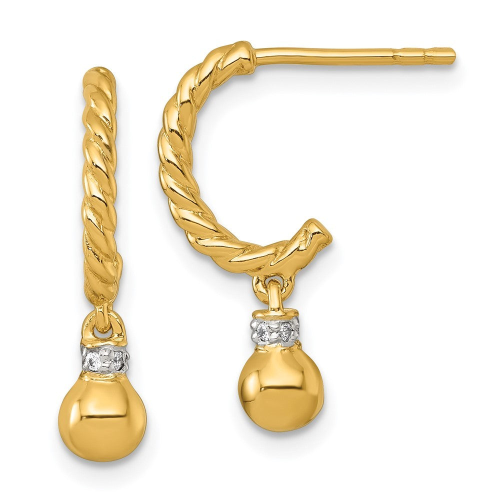 Sterling Silver Gold-plated Polished and Twisted CZ J-Hoop Dangle Earrings