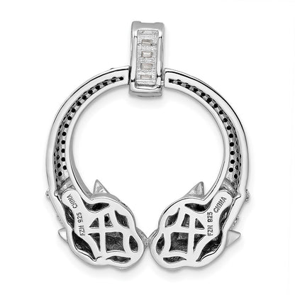 Sterling Silver Polished Cubic Zirconia Double Cheetah Head Pendant