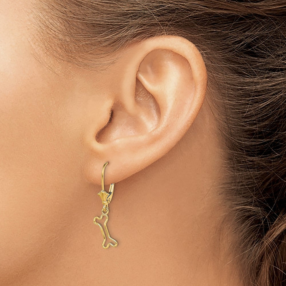 14k Yellow Gold Mini Dog Bone Drop Dangle Earrings