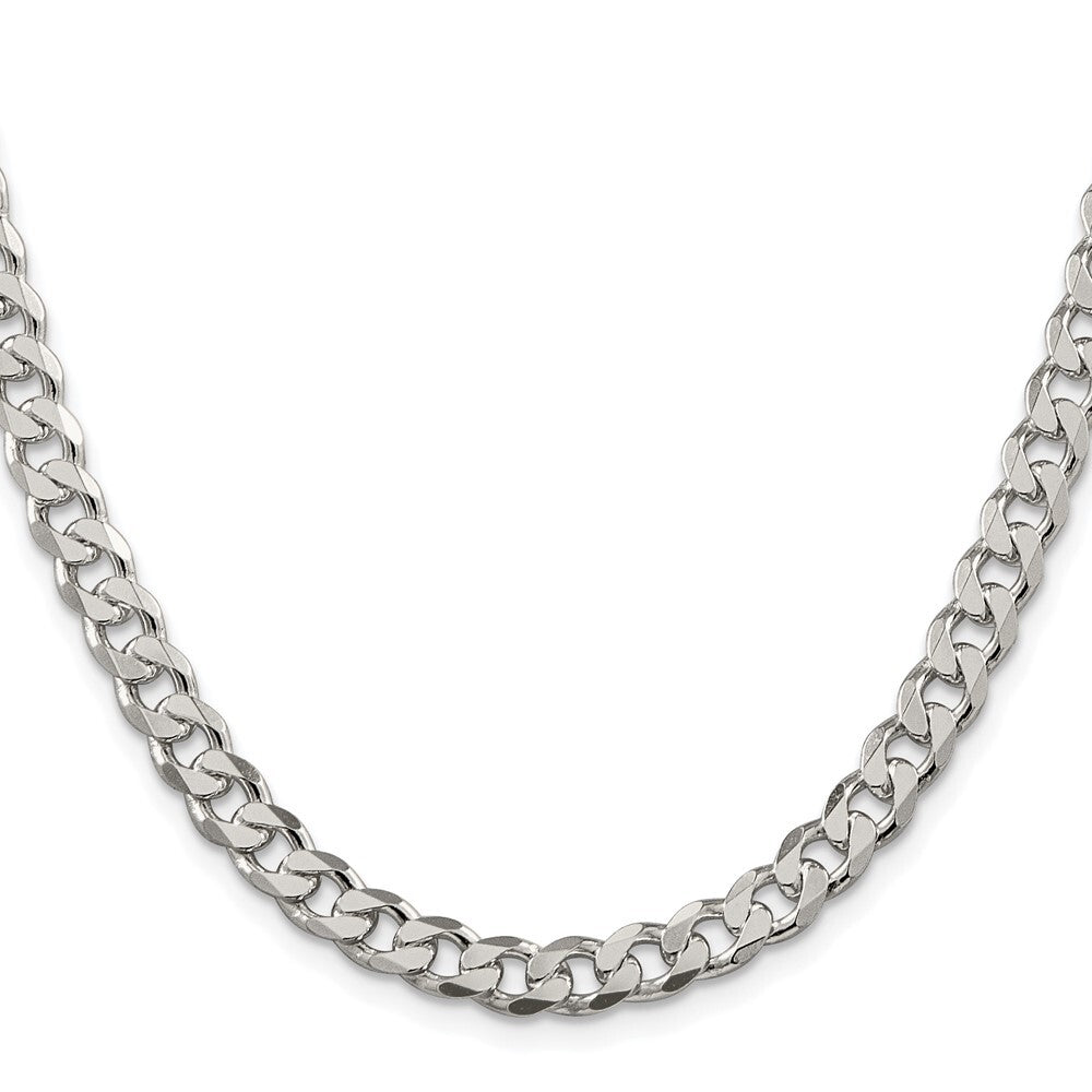 Sterling Silver Rhodium-plated 7mm Pav� Curb Chain