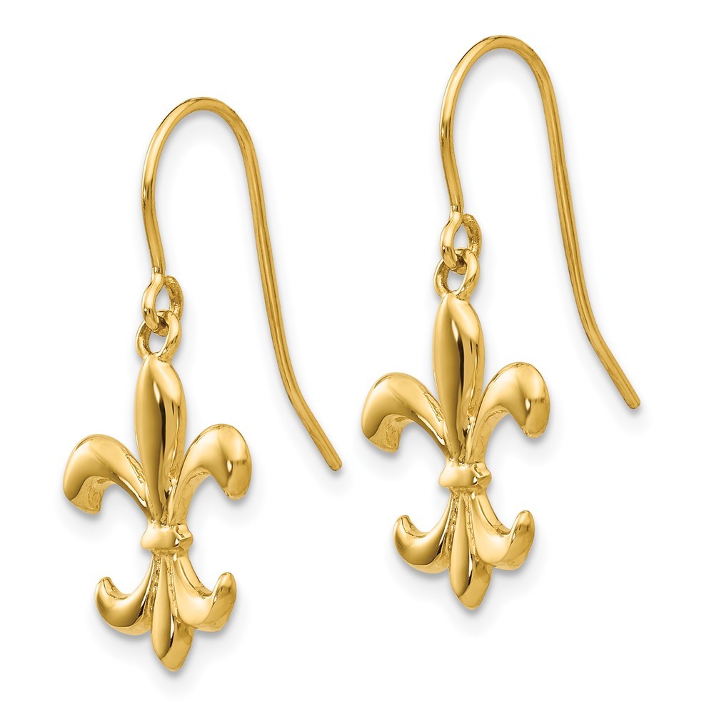 14k Yellow Gold Polished Fleur de lis Dangle Earrings