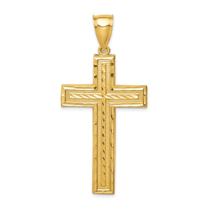 14k Yellow Gold Diamond-cut Cross Pendant for Women