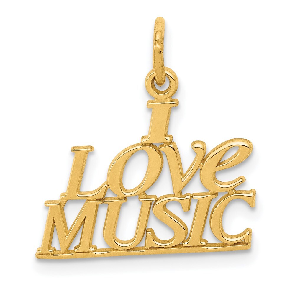 14k Yellow Gold I LOVE MUSIC Charm Pendant for Women