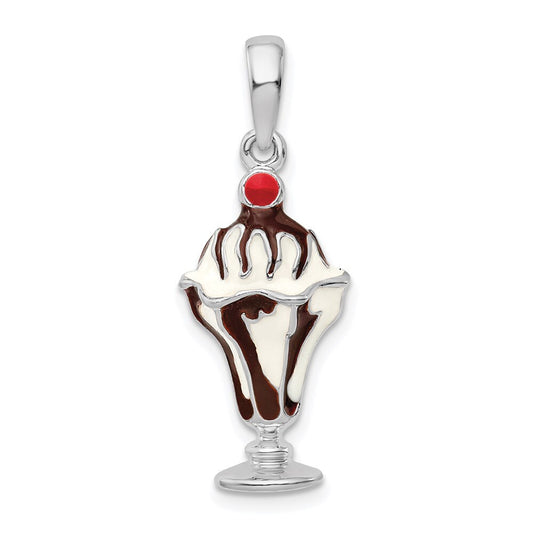 Sterling Silver Rhodium-Plated Enameled Chocolate Sundae Pendant