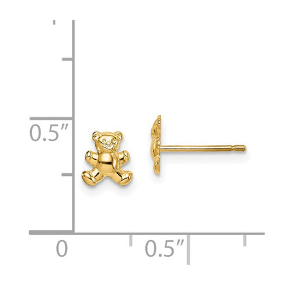 14k Yellow Gold Teddy Bear Stud Earrings Gift for Women