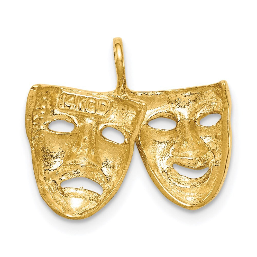 14k Yellow Gold Polished Comedy/Tragedy Theater Masks Pendant for Women