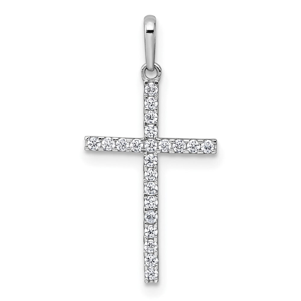 14k White Gold Polished Cubic Zirconia Cross Pendant