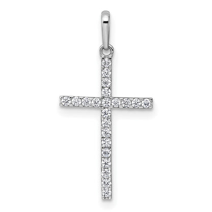14k White Gold Polished Cubic Zirconia Cross Pendant