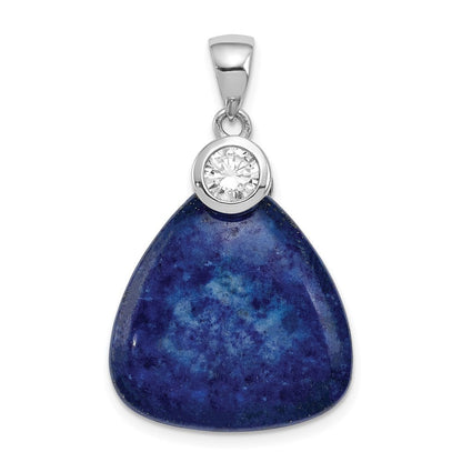 Sterling Silver Rhodium-plated w/Cubic Zirconia and Lapis Lazuli Pendant