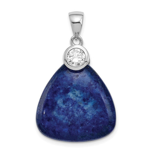Sterling Silver Rhodium-plated w/Cubic Zirconia and Lapis Lazuli Pendant