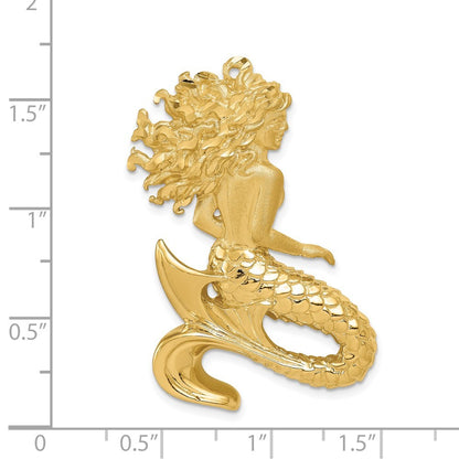 14k Yellow Gold Polished & Satin Diamond-cut Mermaid Slide
