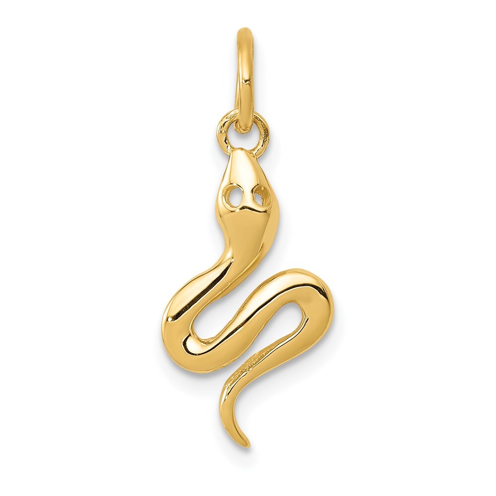 14k Yellow Gold Solid Polished Snake Charm Pendant for Women
