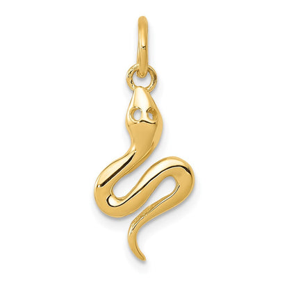 14k Yellow Gold Solid Polished Snake Charm Pendant for Women