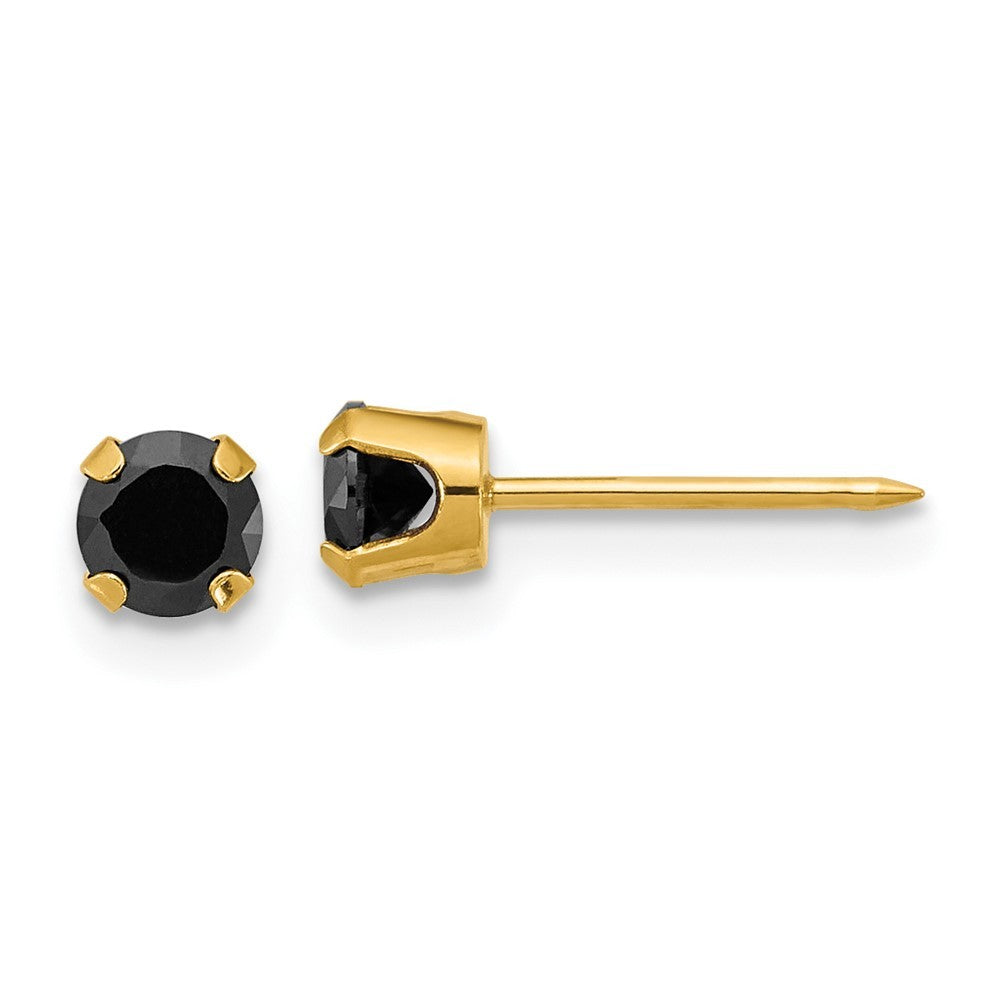 14k Yellow Gold Polished 4mm Black CZ Stud Piercing Earrings
