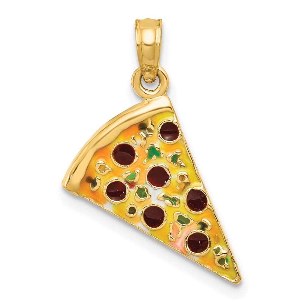 14k Yellow Gold Enameled Pizza Slice Pendant for Women