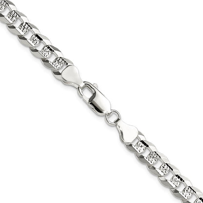 Sterling Silver 6.75mm Flat Diamond-Cut Pave Curb Chain Necklace