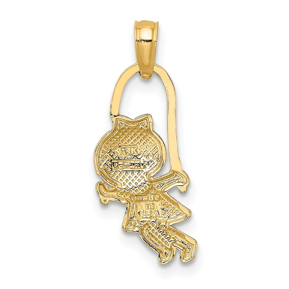 14k Yellow Gold Girl with Jump Rope Charm Pendant for Women